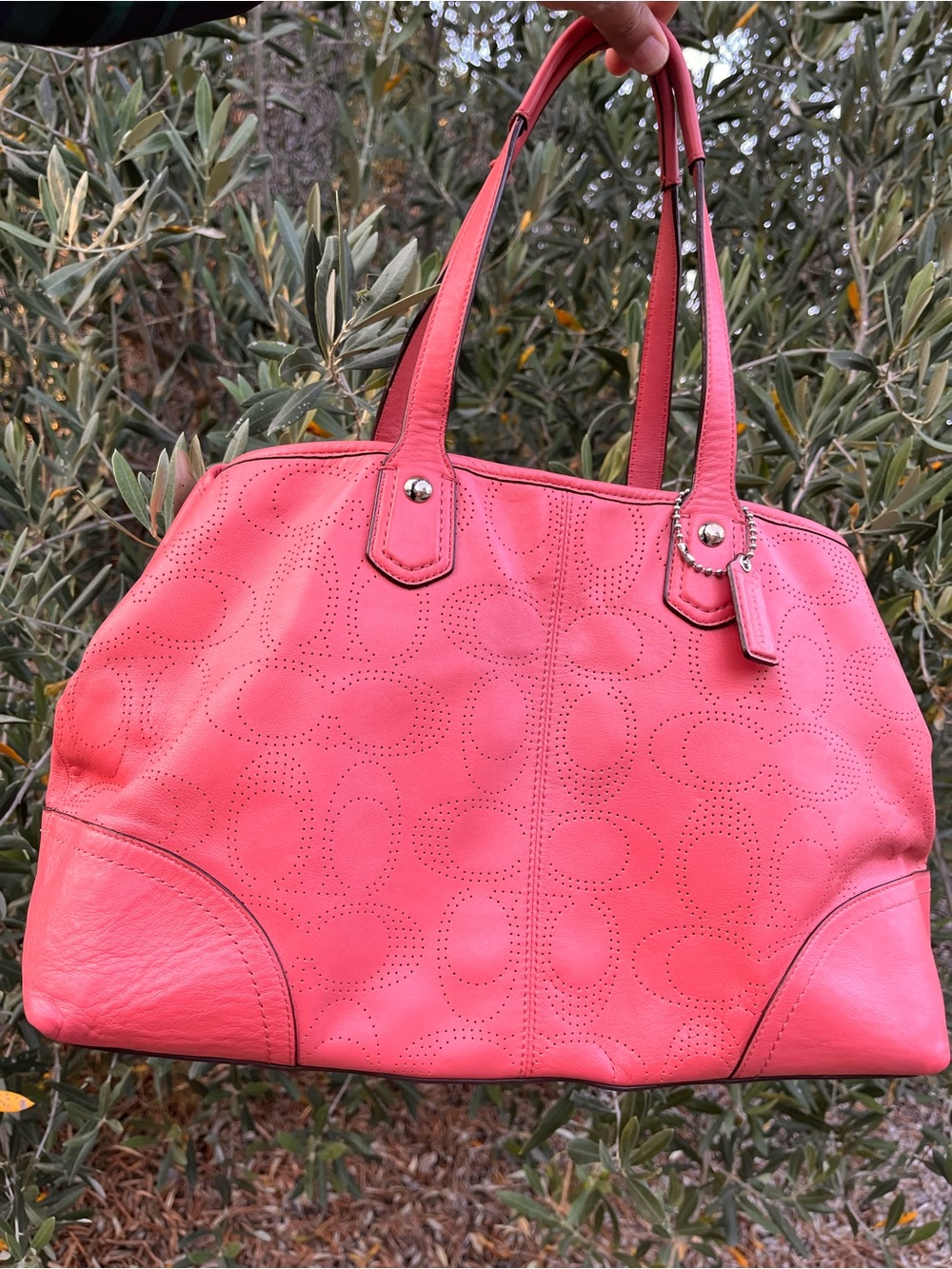 Coach Perforated Logo Carryall Coral Genuine Leather